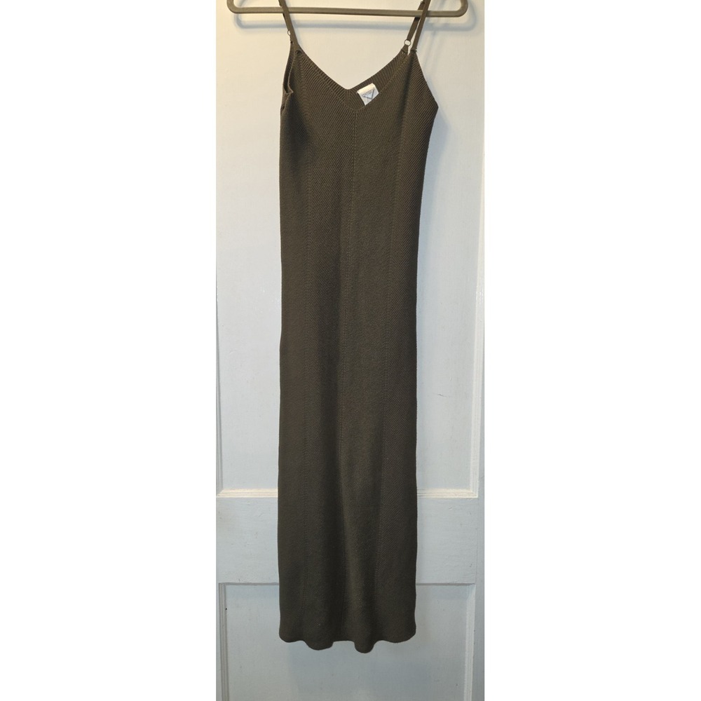Freshman 1996 Olive Green XS Ribbed Knit Maxi Slip Dress Spaghetti Straps V Neck